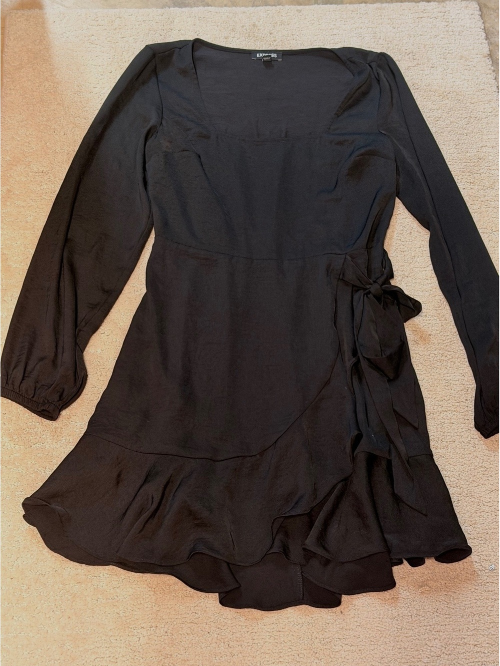 Express Black Long Sleeve Ruffle Wrap Dress Size Small